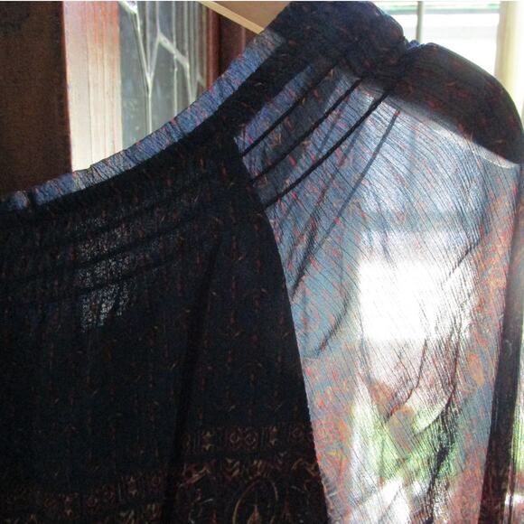 Abercrombie & Fitch Boho Teal Rust Damask Smocked Peasant Midi Dress XS - Picture 16 of 17